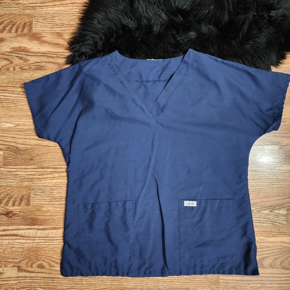 Landau Short Sleeve Navy Blue Scrub Top Women's Size L